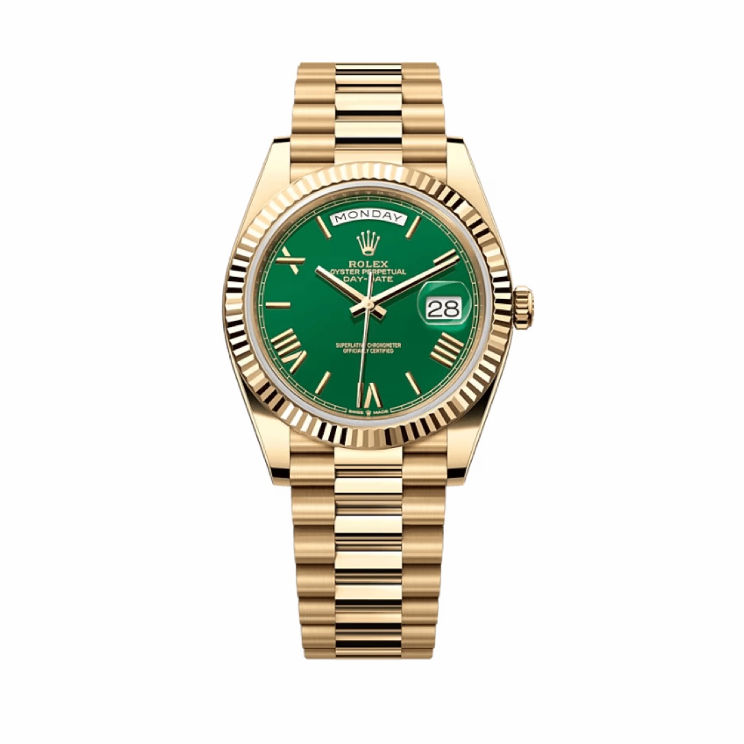 Rolex Day-Date Green Dial Yellow Gold Bracelet ZUD-368 - Winder