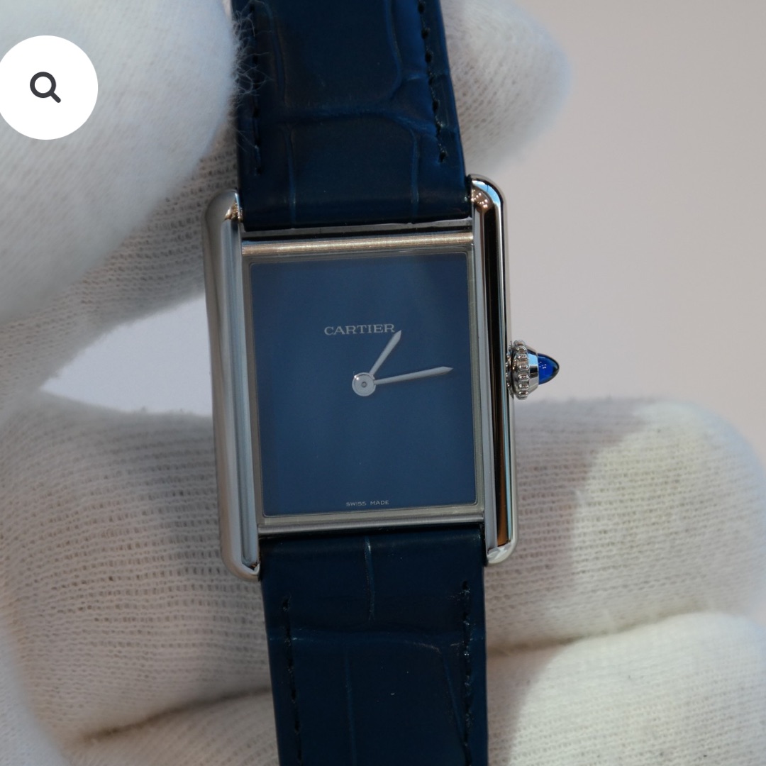 Cartier 青いキャンドル Cartier Tank Blue Dial Leather Bracelet FDK-473 - Winder