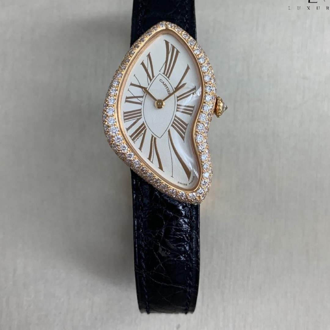 Cartier Crash de Cartier White Dial Leather Bracelet Yellow Gold