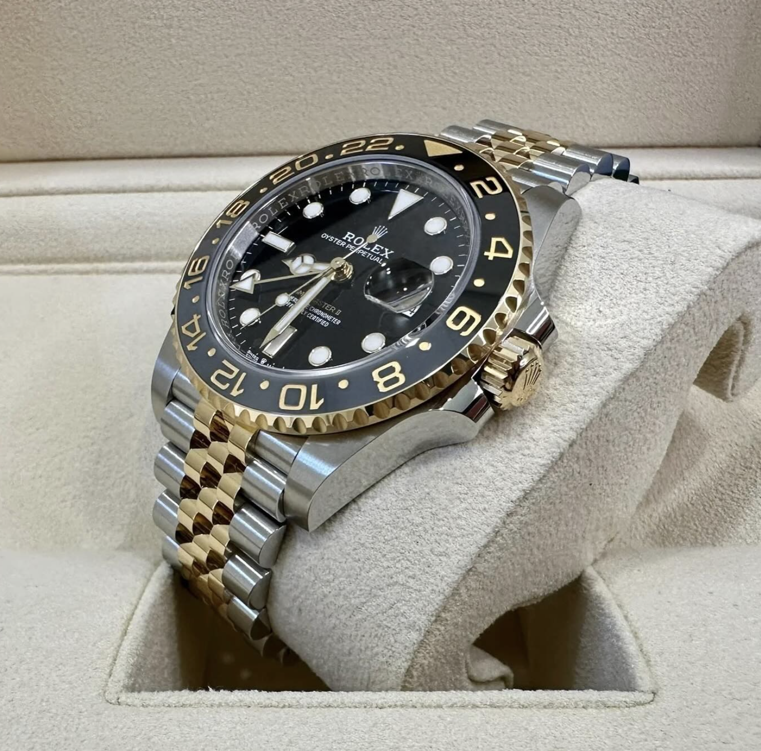 Rolex GMT-Master II Black Dial Gold Steel Bracelet $19,655.82