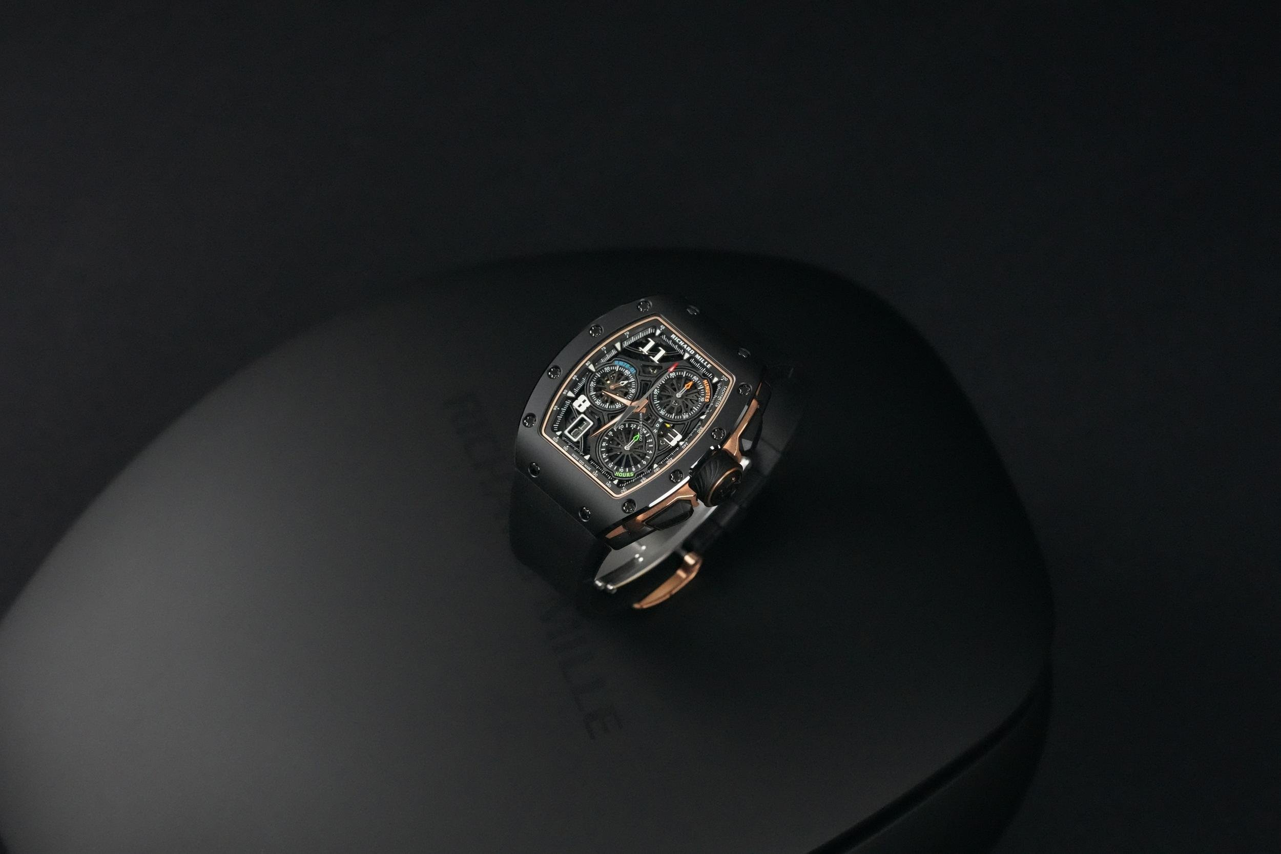 Richard Mille Chronograph Black Dial Rubber Bracelet Rose Gold
