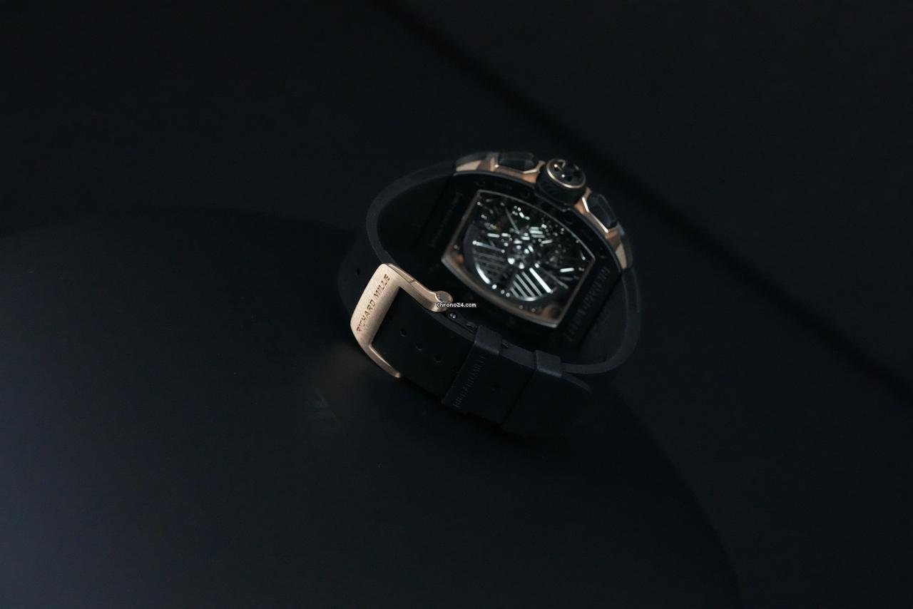 Richard Mille Chronograph Black Dial Rubber Bracelet Rose Gold